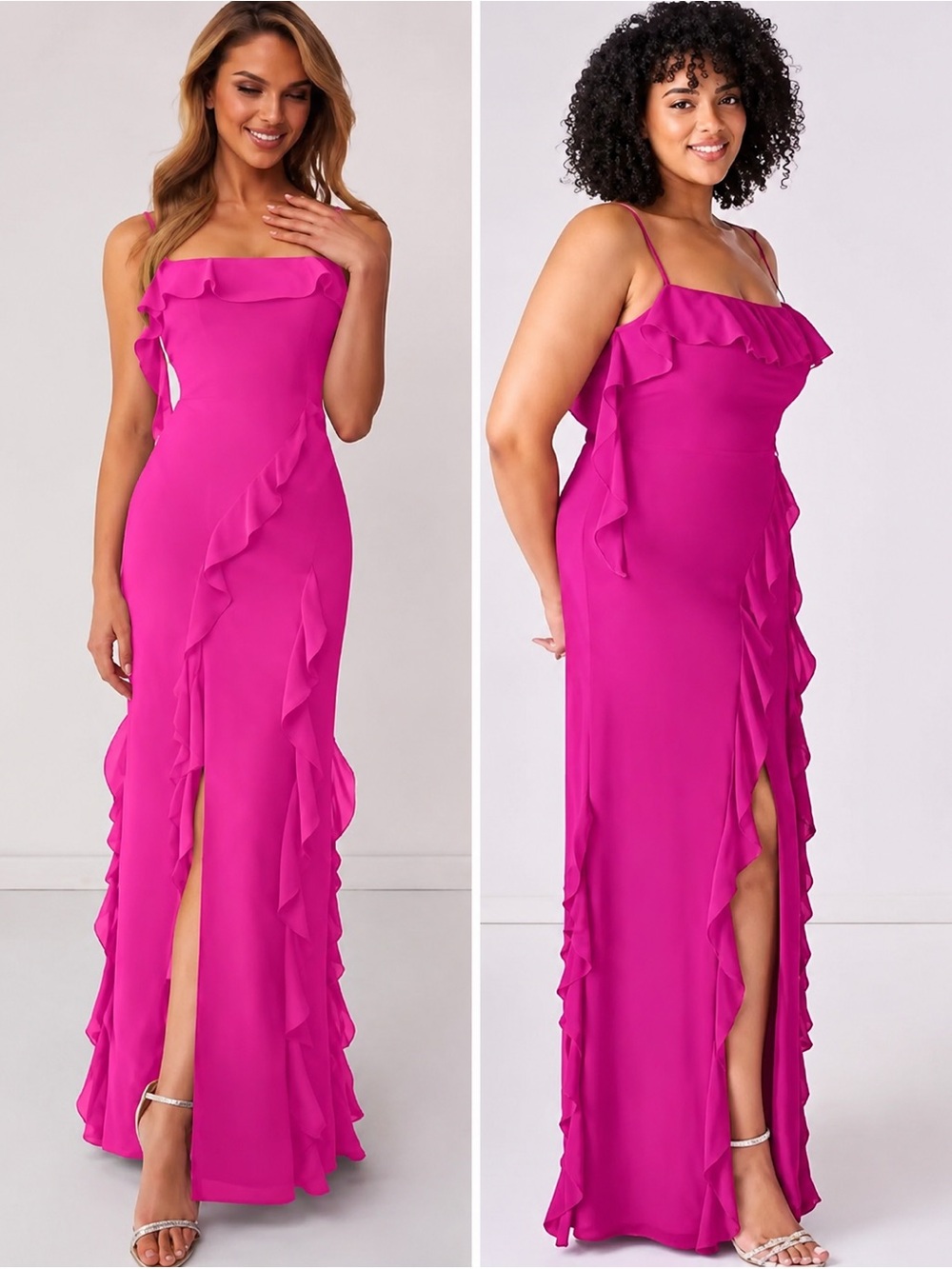 NWT Azazie Barbie Hot Pink Ruffle Maxi Dress